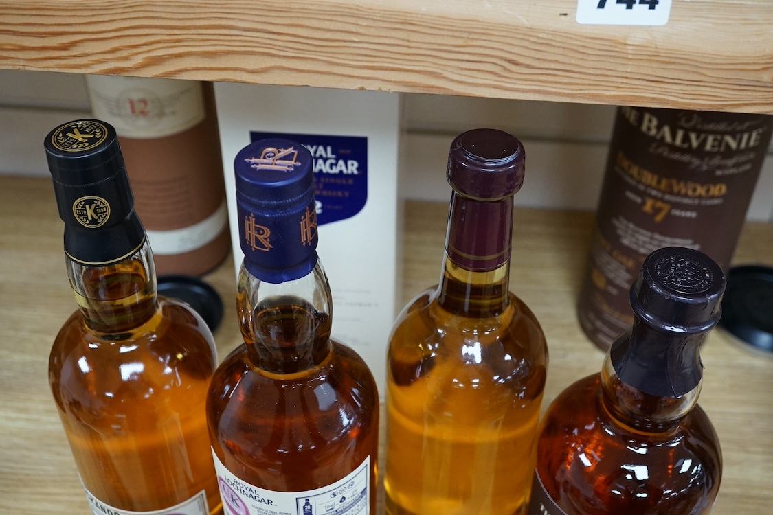 Four various bottles of whisky to include The Balvenie Doublewood 17 year, Royal Lochnagar 12 year, Knockando 12 year and Macroggers. Condition - varies